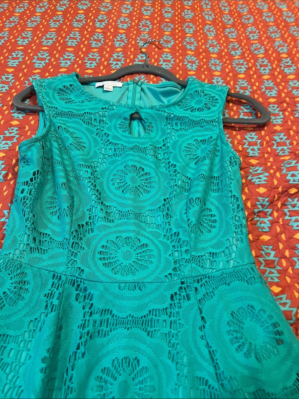 London Style Teal Crochet Midi Dress - Picture 5 of 11